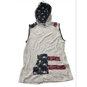Quilted Giraffe Mens Large Sleeveless Hoodie Tank Top USA American Flag Stars L